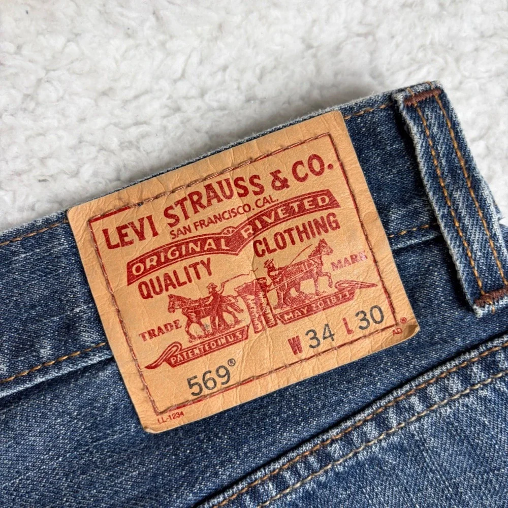 Y2K Levis 569 Loose Straight Jeans Mens 34x30(36x29) Blue Denim faded baggy